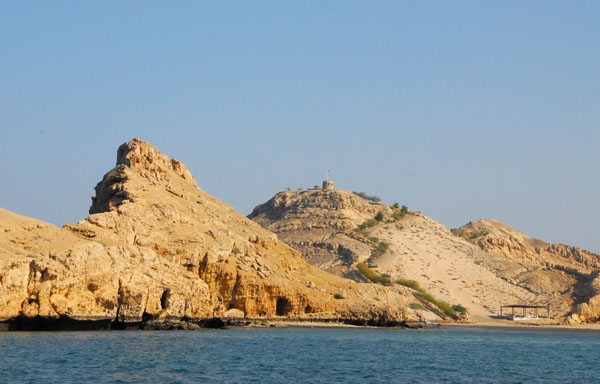 Ras Sawadi, an island at high tide, is connected to the mainland at low tide