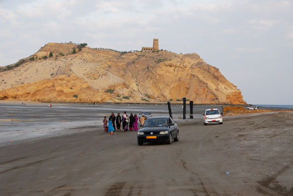 Cars on Al Sawadi Beach with Ras Suwadi