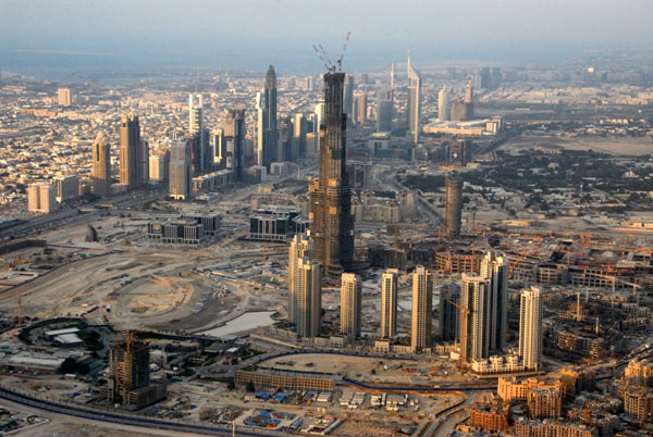 Burj Dubai, Downtown Dubai and Sheikh Zayed Road aerial Jan 07