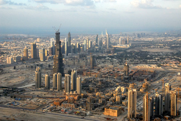 Burj Dubai, Downtown Dubai and Sheikh Zayed Road aerial Jan 07