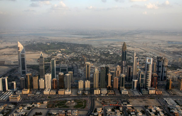 Sheikh Zayed Road skyline aerial Jan 07