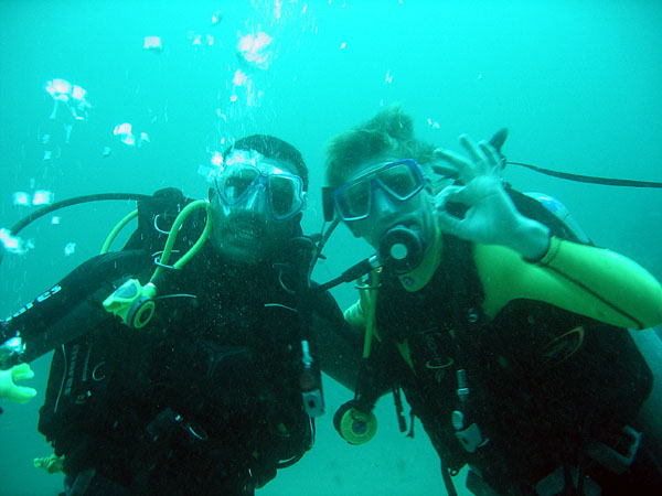 Florian and the dive guide at the Garden of Eden