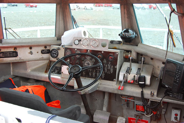 Cockpit of the amphibious vehicle for cruises in the glacier lagoon