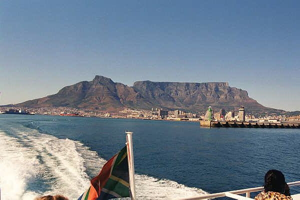 Boat ride to Robben Island, looking back at Table Mountain