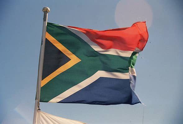 South African flag in a strong breeze