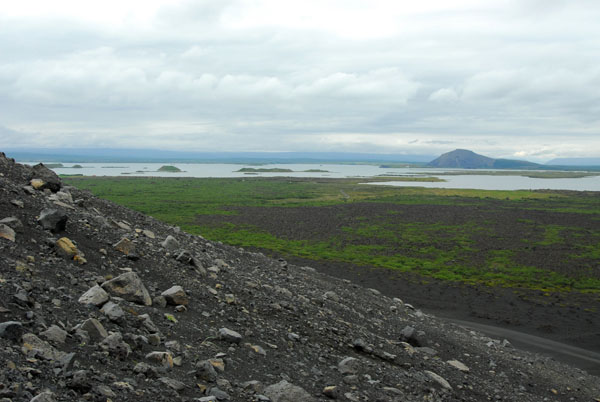 Climbing the side of Hverfjall with views of Lake Mvatn