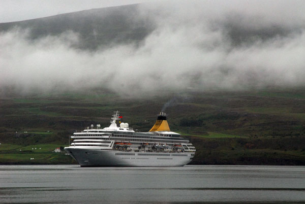 Cruise ship on the Eyjafjrur arriving at Akureyri