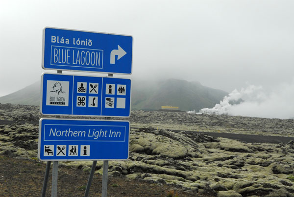 Turnoff for the Blue Lagoon, a geothermal spa near Grindavk