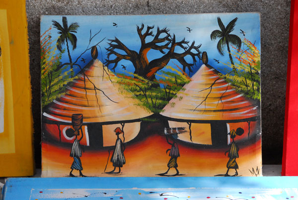 Painting with two African huts, Dakar