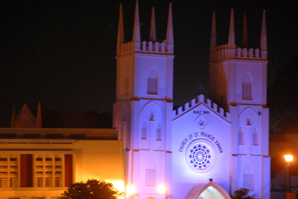 Church of St. Francis Xavier illuminated at night, Melaka