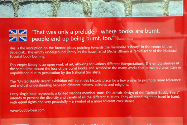 Information on the book burning of 1933, Bebelplatz