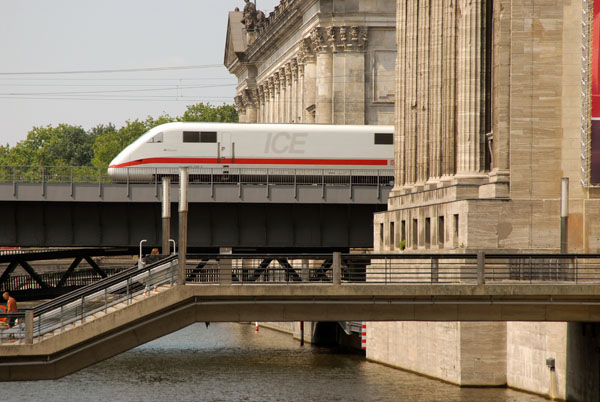 ICE train crosses the Museumsinsel