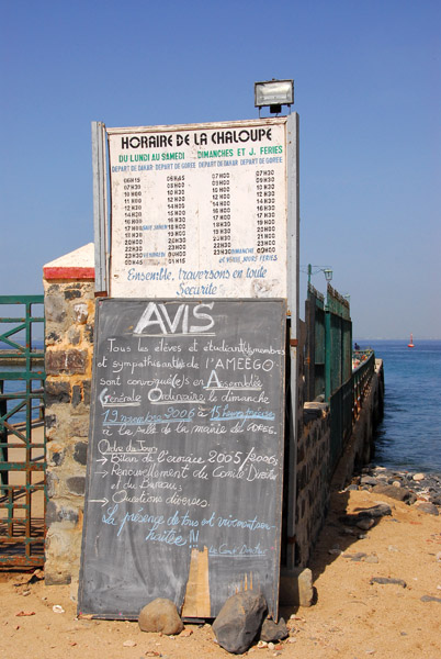 Horaire de la Chaloupe - Boat schedule to Dakar