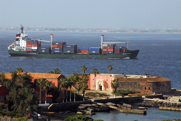 Container ship passing La Pointe, Île de Gorée