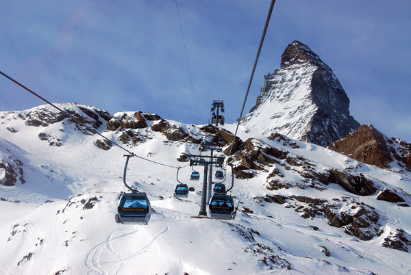 Riding the Matterhorn Express gondola to Schwarzsee Paradise