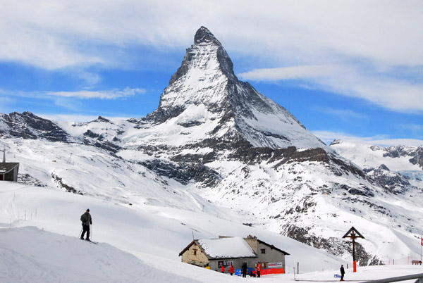 Matterhorn with blue sky from the piste below Gornergrat