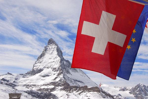 Swiss flag with the Matterhorn, Zermatt