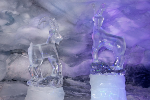Ice sculpture of two ibex, native to the Alps