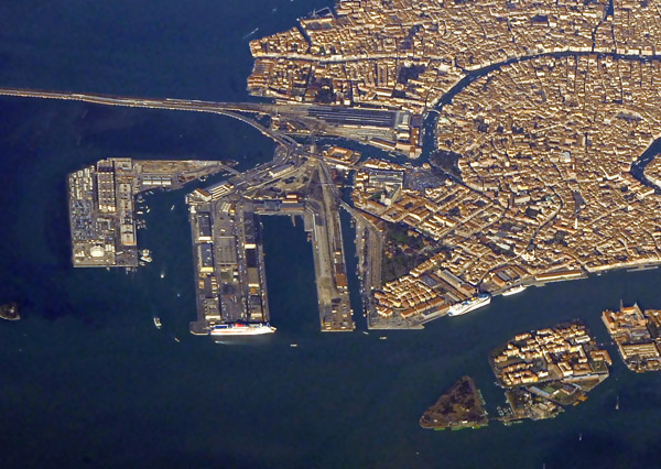 Port of Venice, Italy, the causeway, and main railway station