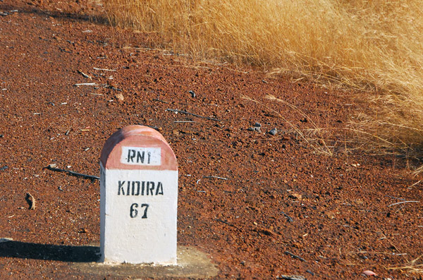 Senegal uses French-style milestones. RN1 67 km west of Kidira
