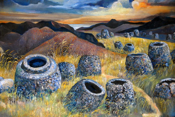 The galleries around Pha That Luang have paintings for sale like this, the Plain of Jars