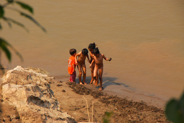 Girls playing in the river