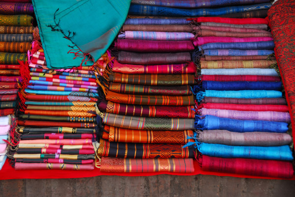 Colorful hand-woven Lao cloth