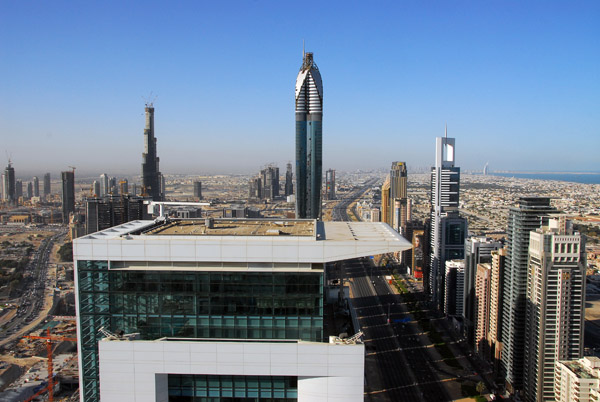 Sheikh Zayed Road from the top of U.P. Tower - Burj Dubai, Rose Rotana, Chelsea Tower, Capricorn Tower