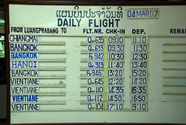 Daily Flight schedule from Luang Prabang Airport