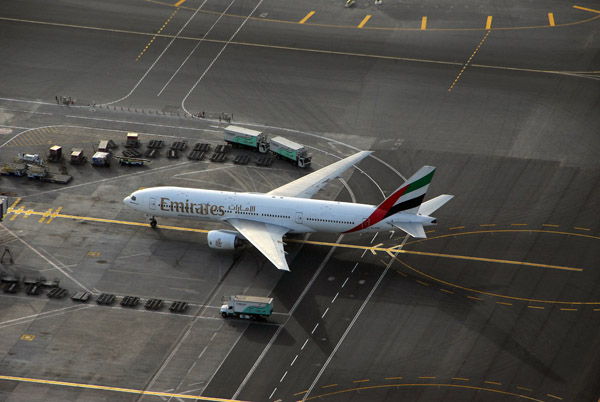 Emirates Boeing 777 arriving on stand