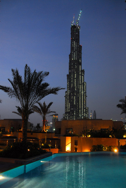 Burj Dubai from the pool of Burj Dubai Residences