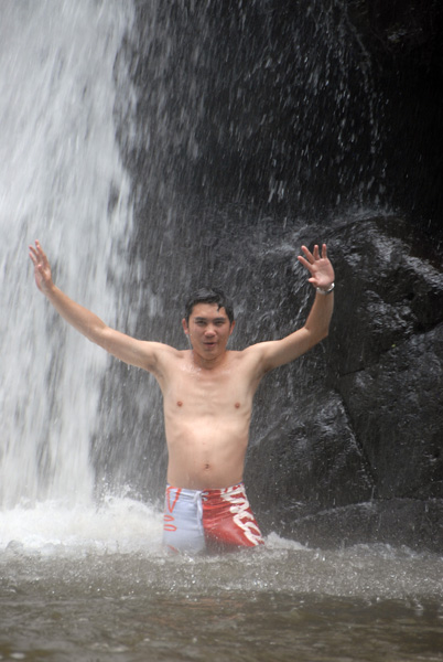 Jeng playing in the waterfall