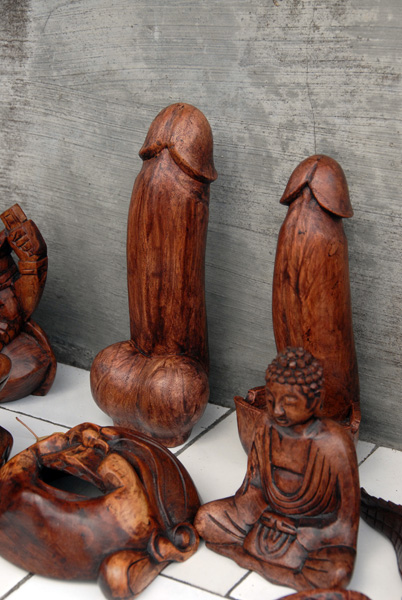 A mix of souvenir wood carvings, Bali