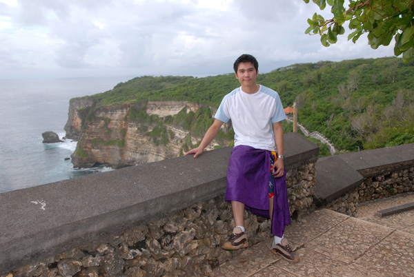 Jeng with the temple-issued sarong