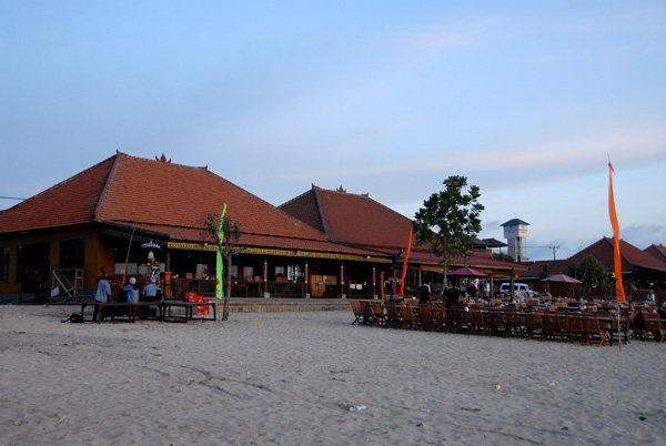 One of the dozens of seafood restaurants (warung) along Jimbaren Beach