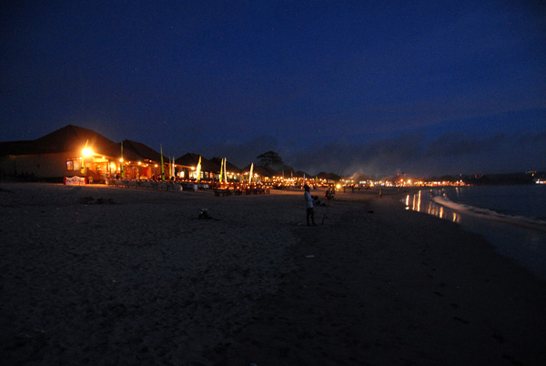The row of seafood warung (restaurants) along Jimbaren Beach
