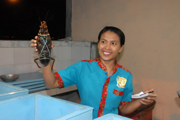 Fresh lobster at a Balinese seafood restaurant, Jimbaren