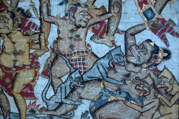 Balinese painting - the journey of Darmawangsa to heavan