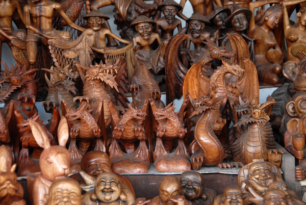Woodcarvings of dragons, Ubud