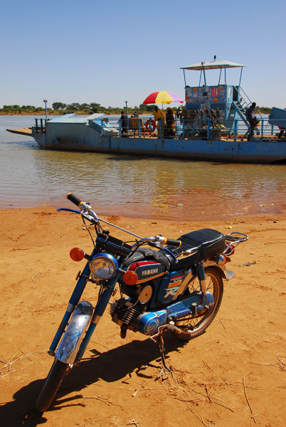 Yamaha motorbike and the Bani River Ferry, Mali