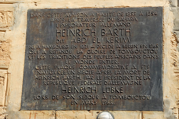 Plaque on the Heinrich Barth House