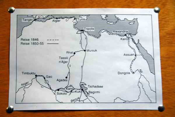 Map of the 5 year Trans-Saharan journey of German explorer Heinrich Barth