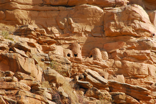 The cliff dwellings of the Tellem are used as tombs by the Dogon