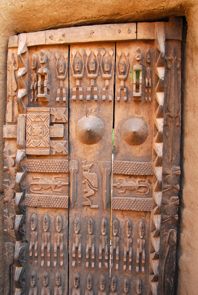 Ornately carved Dogon door, Mali