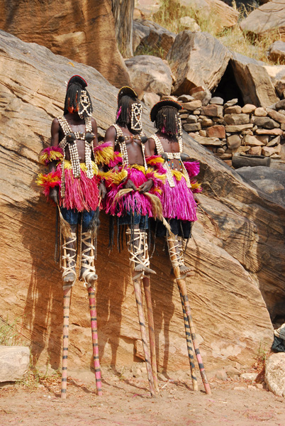 Dogon stilt dancers awaiting their entry