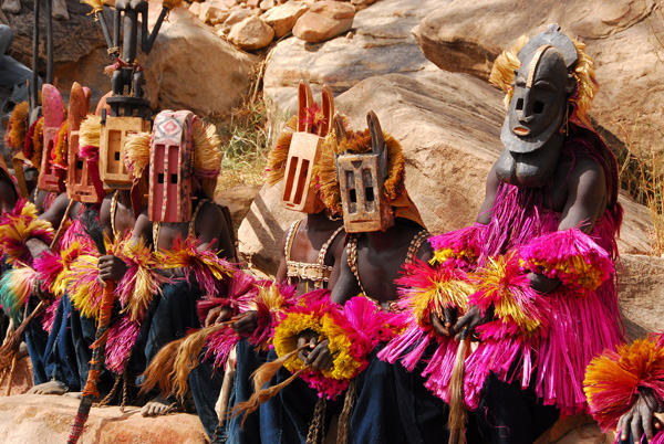 Dogon dancers resting after the performance