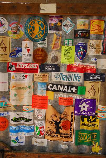 Stickers of various tour operators who have passed this way