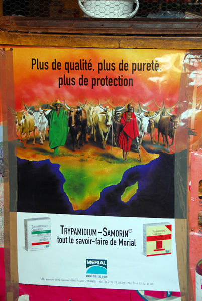 Drug ad with herd of cattle on a map of Africa