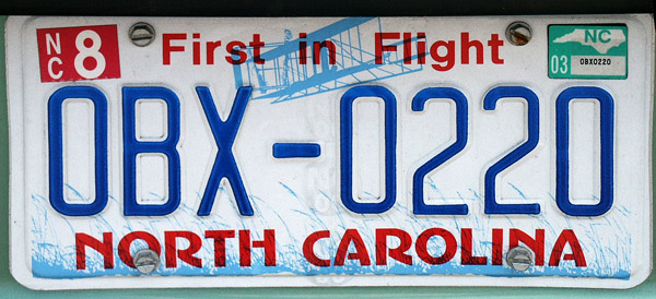 North Carolina license plate