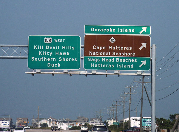 Roadsign for Kitty Hawk and Cape Hatteras, North Carolina